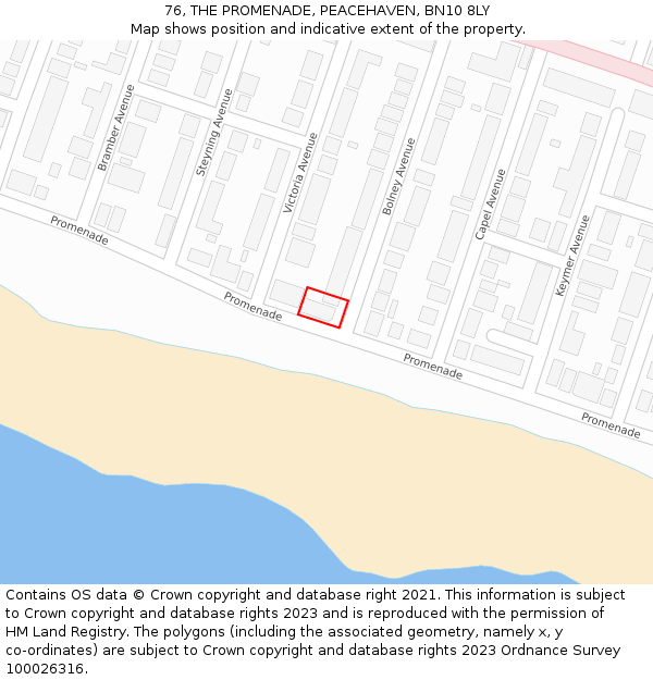 76, THE PROMENADE, PEACEHAVEN, BN10 8LY: Location map and indicative extent of plot