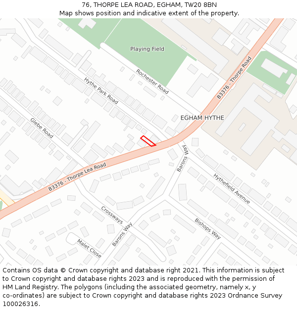 76, THORPE LEA ROAD, EGHAM, TW20 8BN: Location map and indicative extent of plot