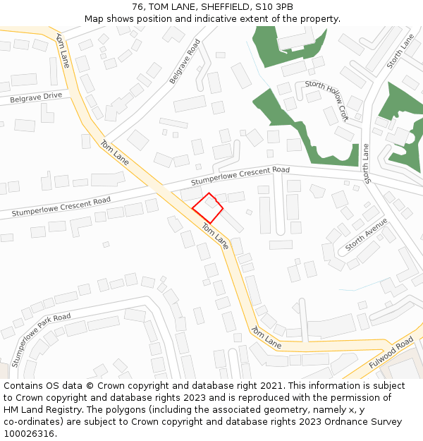 76, TOM LANE, SHEFFIELD, S10 3PB: Location map and indicative extent of plot