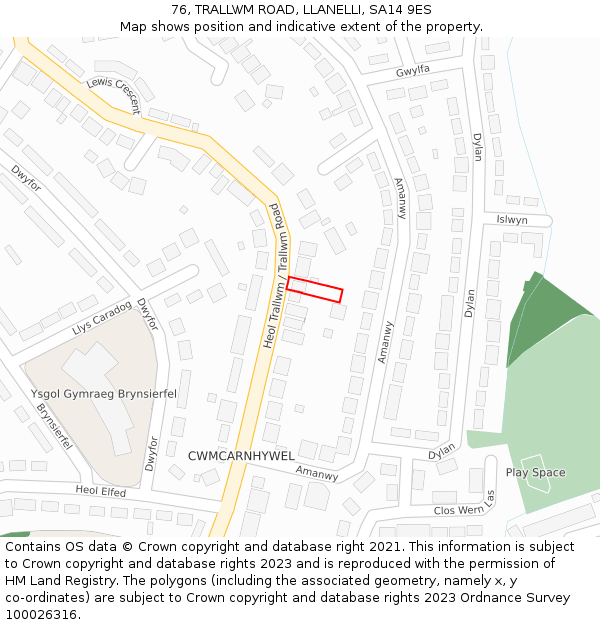 76, TRALLWM ROAD, LLANELLI, SA14 9ES: Location map and indicative extent of plot