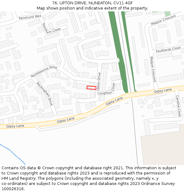 76, UPTON DRIVE, NUNEATON, CV11 4GF: Location map and indicative extent of plot