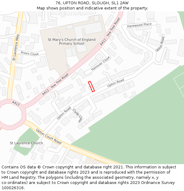 76, UPTON ROAD, SLOUGH, SL1 2AW: Location map and indicative extent of plot