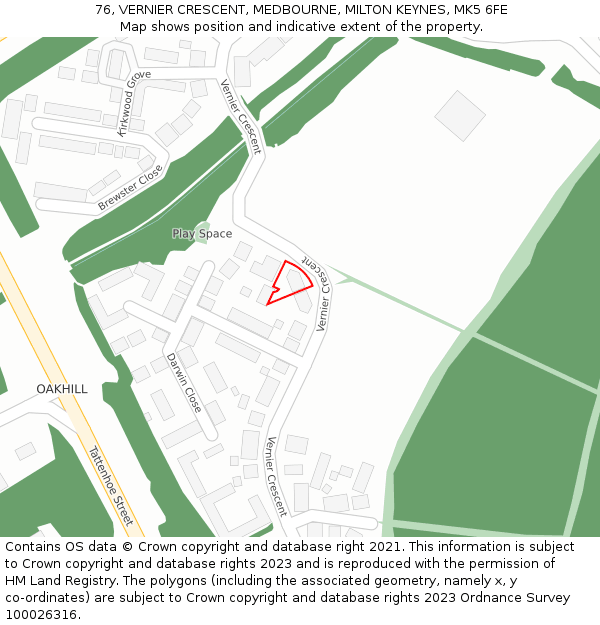 76, VERNIER CRESCENT, MEDBOURNE, MILTON KEYNES, MK5 6FE: Location map and indicative extent of plot