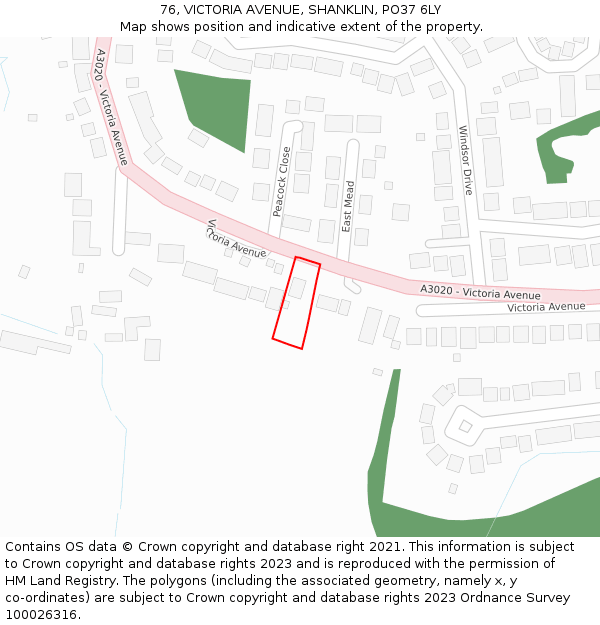76, VICTORIA AVENUE, SHANKLIN, PO37 6LY: Location map and indicative extent of plot