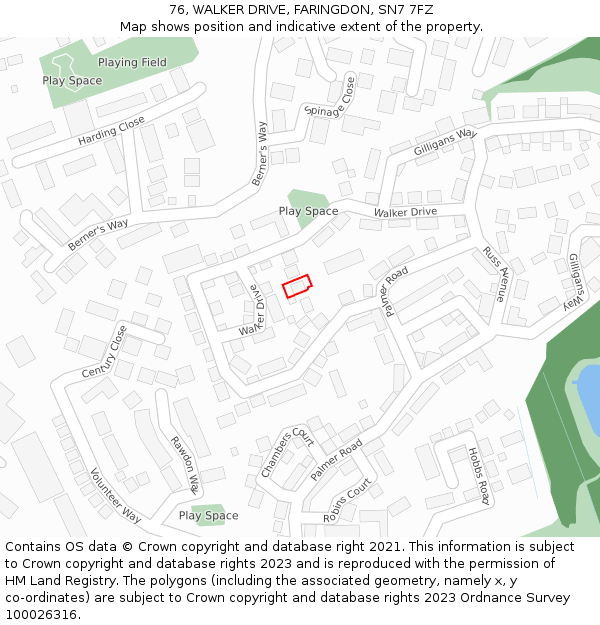 76, WALKER DRIVE, FARINGDON, SN7 7FZ: Location map and indicative extent of plot
