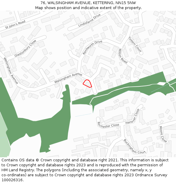 76, WALSINGHAM AVENUE, KETTERING, NN15 5NW: Location map and indicative extent of plot