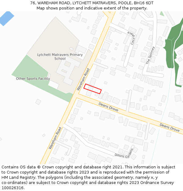 76, WAREHAM ROAD, LYTCHETT MATRAVERS, POOLE, BH16 6DT: Location map and indicative extent of plot