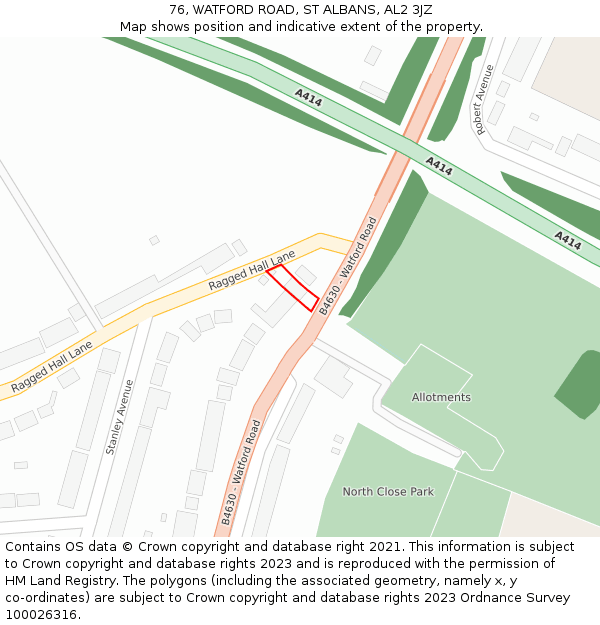 76, WATFORD ROAD, ST ALBANS, AL2 3JZ: Location map and indicative extent of plot