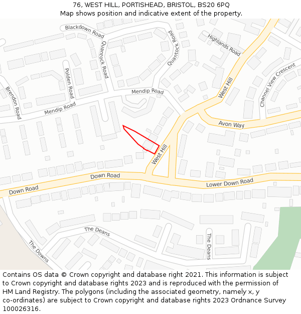 76, WEST HILL, PORTISHEAD, BRISTOL, BS20 6PQ: Location map and indicative extent of plot