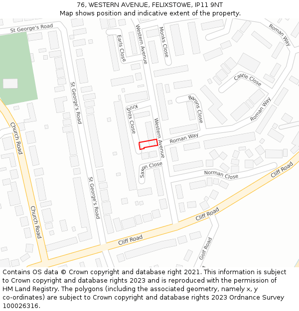 76, WESTERN AVENUE, FELIXSTOWE, IP11 9NT: Location map and indicative extent of plot