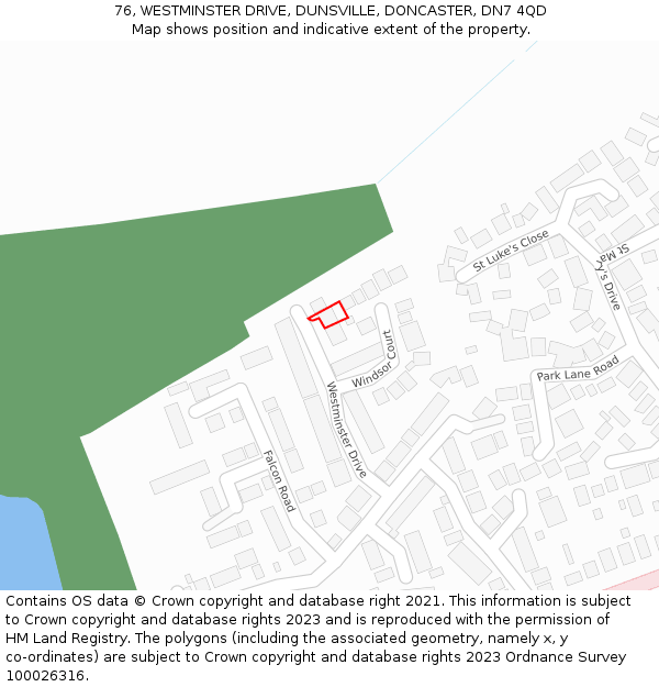 76, WESTMINSTER DRIVE, DUNSVILLE, DONCASTER, DN7 4QD: Location map and indicative extent of plot