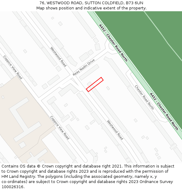 76, WESTWOOD ROAD, SUTTON COLDFIELD, B73 6UN: Location map and indicative extent of plot