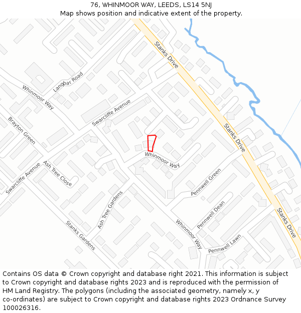 76, WHINMOOR WAY, LEEDS, LS14 5NJ: Location map and indicative extent of plot