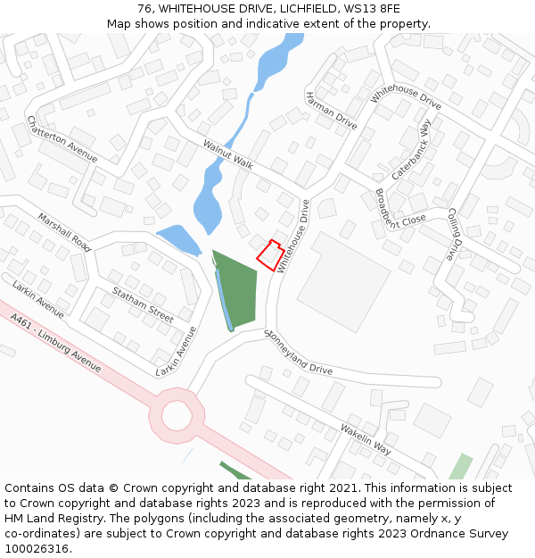 76, WHITEHOUSE DRIVE, LICHFIELD, WS13 8FE: Location map and indicative extent of plot