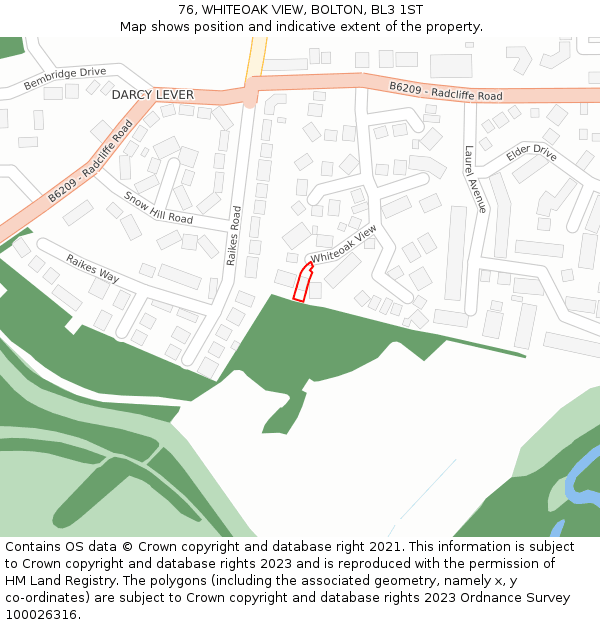 76, WHITEOAK VIEW, BOLTON, BL3 1ST: Location map and indicative extent of plot