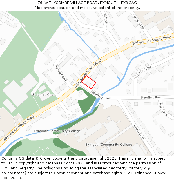 76, WITHYCOMBE VILLAGE ROAD, EXMOUTH, EX8 3AG: Location map and indicative extent of plot