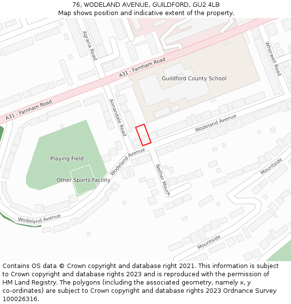 76, WODELAND AVENUE, GUILDFORD, GU2 4LB: Location map and indicative extent of plot