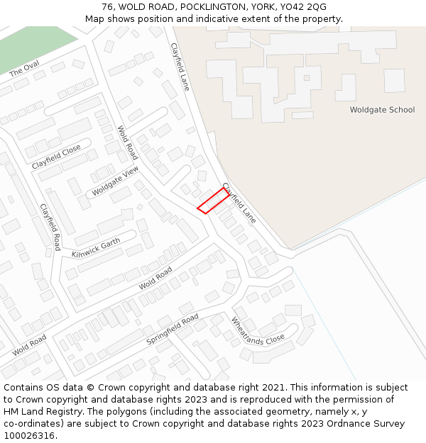 76, WOLD ROAD, POCKLINGTON, YORK, YO42 2QG: Location map and indicative extent of plot