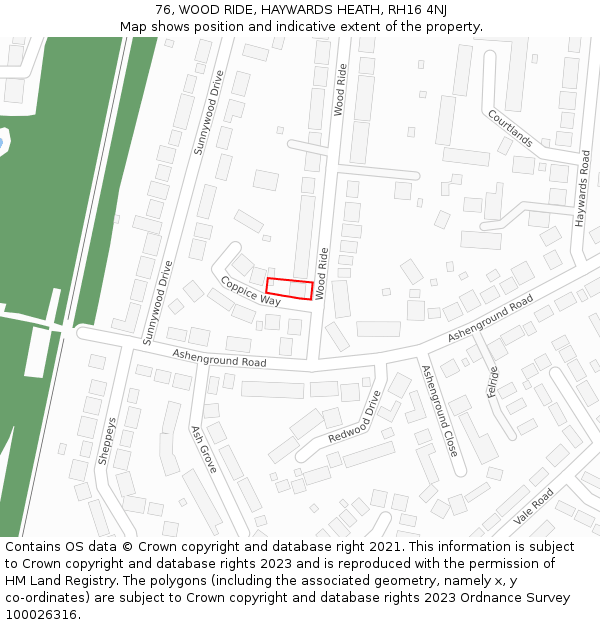 76, WOOD RIDE, HAYWARDS HEATH, RH16 4NJ: Location map and indicative extent of plot