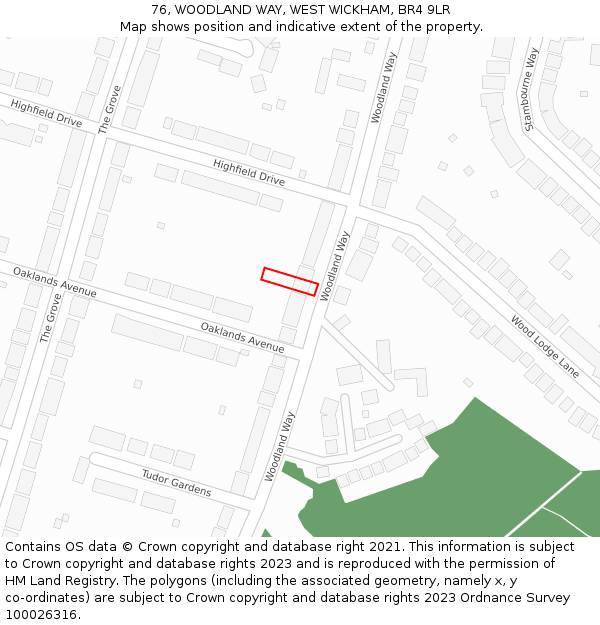 76, WOODLAND WAY, WEST WICKHAM, BR4 9LR: Location map and indicative extent of plot