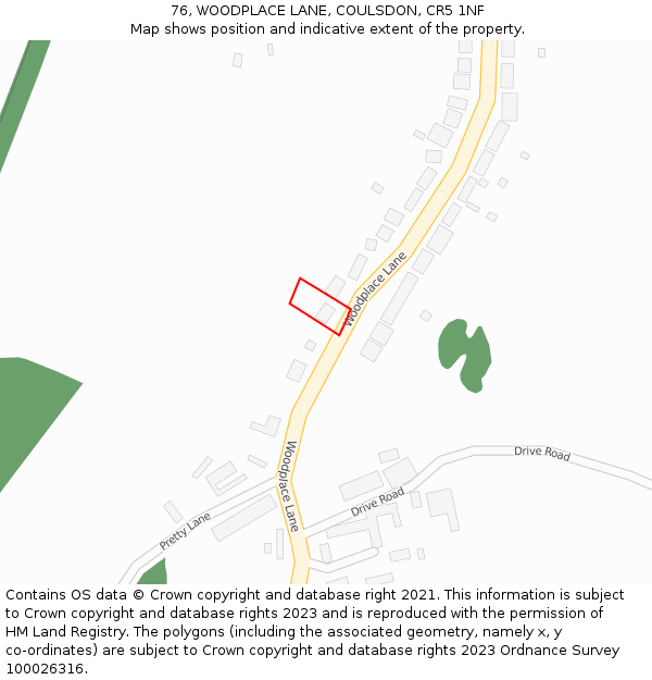 76, WOODPLACE LANE, COULSDON, CR5 1NF: Location map and indicative extent of plot