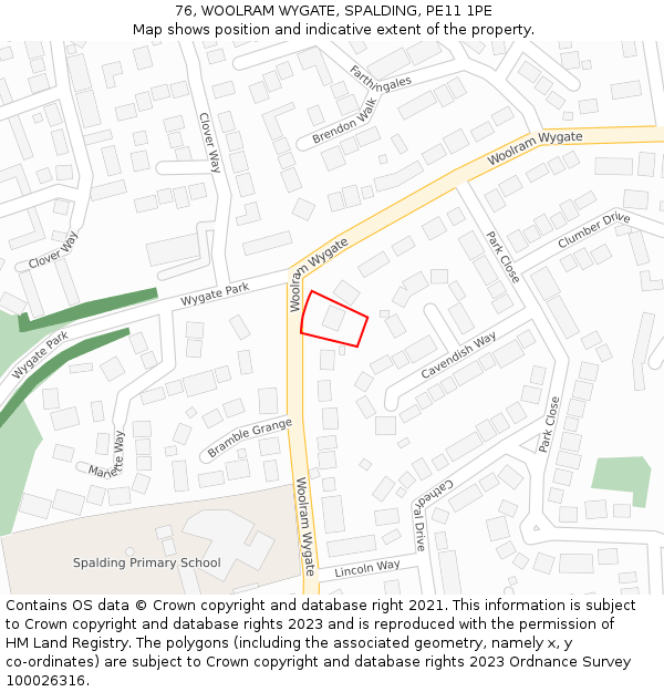 76, WOOLRAM WYGATE, SPALDING, PE11 1PE: Location map and indicative extent of plot