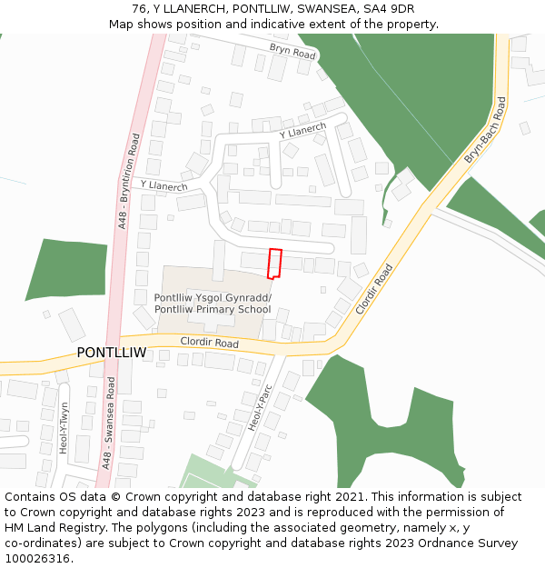 76, Y LLANERCH, PONTLLIW, SWANSEA, SA4 9DR: Location map and indicative extent of plot