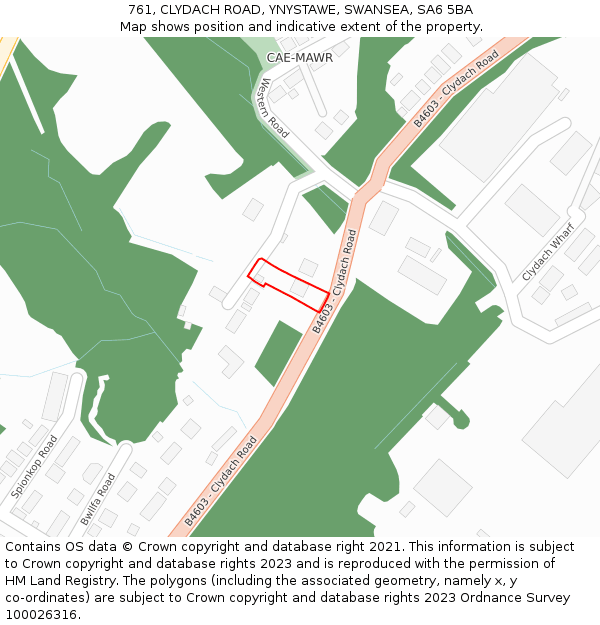 761, CLYDACH ROAD, YNYSTAWE, SWANSEA, SA6 5BA: Location map and indicative extent of plot