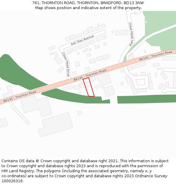 761, THORNTON ROAD, THORNTON, BRADFORD, BD13 3NW: Location map and indicative extent of plot