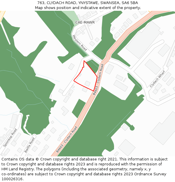 763, CLYDACH ROAD, YNYSTAWE, SWANSEA, SA6 5BA: Location map and indicative extent of plot