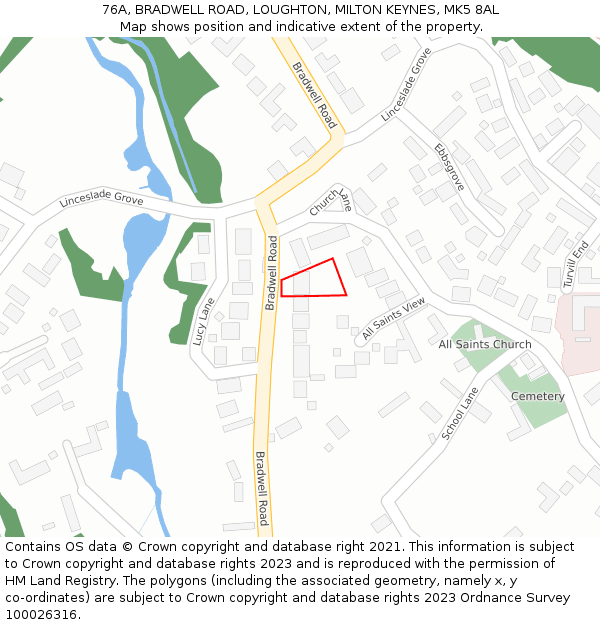 76A, BRADWELL ROAD, LOUGHTON, MILTON KEYNES, MK5 8AL: Location map and indicative extent of plot