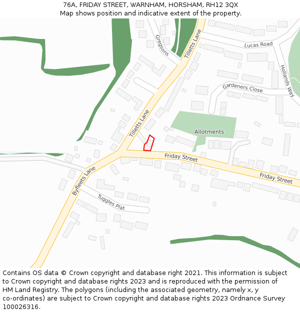 76A, FRIDAY STREET, WARNHAM, HORSHAM, RH12 3QX: Location map and indicative extent of plot