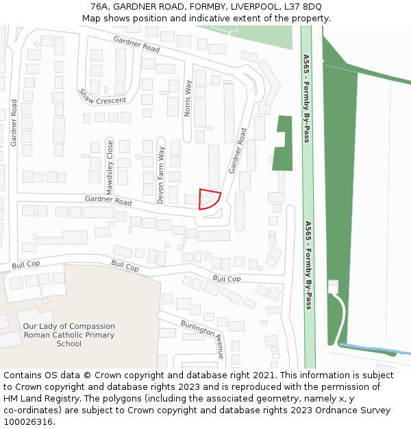 76A, GARDNER ROAD, FORMBY, LIVERPOOL, L37 8DQ: Location map and indicative extent of plot