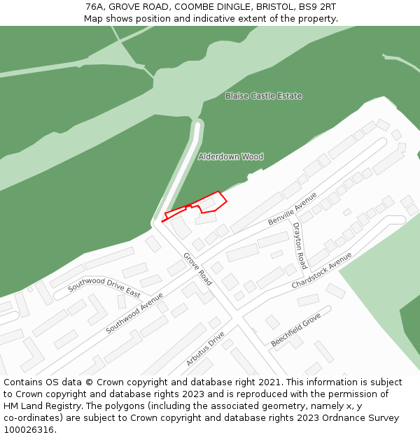 76A, GROVE ROAD, COOMBE DINGLE, BRISTOL, BS9 2RT: Location map and indicative extent of plot