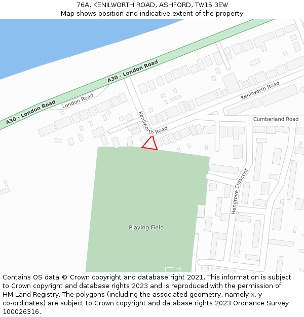 76A, KENILWORTH ROAD, ASHFORD, TW15 3EW: Location map and indicative extent of plot