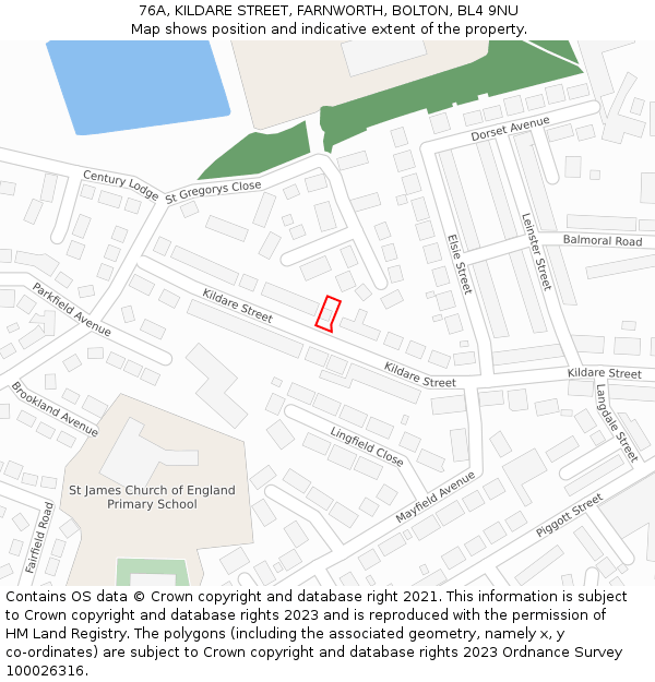 76A, KILDARE STREET, FARNWORTH, BOLTON, BL4 9NU: Location map and indicative extent of plot