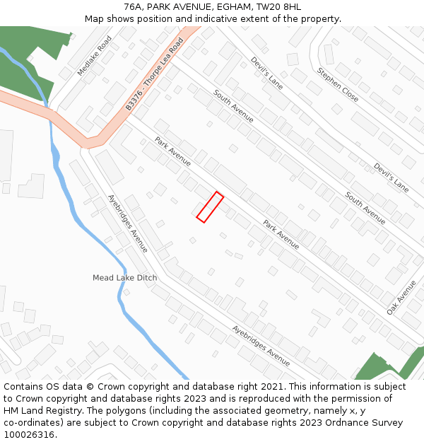 76A, PARK AVENUE, EGHAM, TW20 8HL: Location map and indicative extent of plot