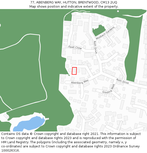 77, ABENBERG WAY, HUTTON, BRENTWOOD, CM13 2UQ: Location map and indicative extent of plot