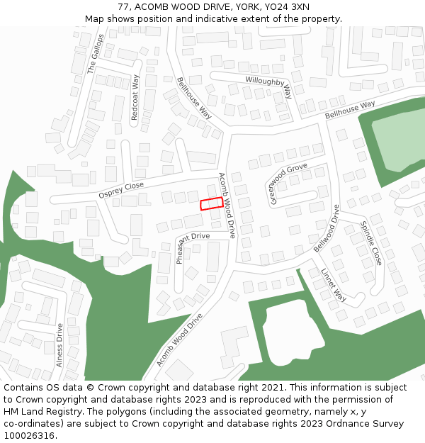 77, ACOMB WOOD DRIVE, YORK, YO24 3XN: Location map and indicative extent of plot