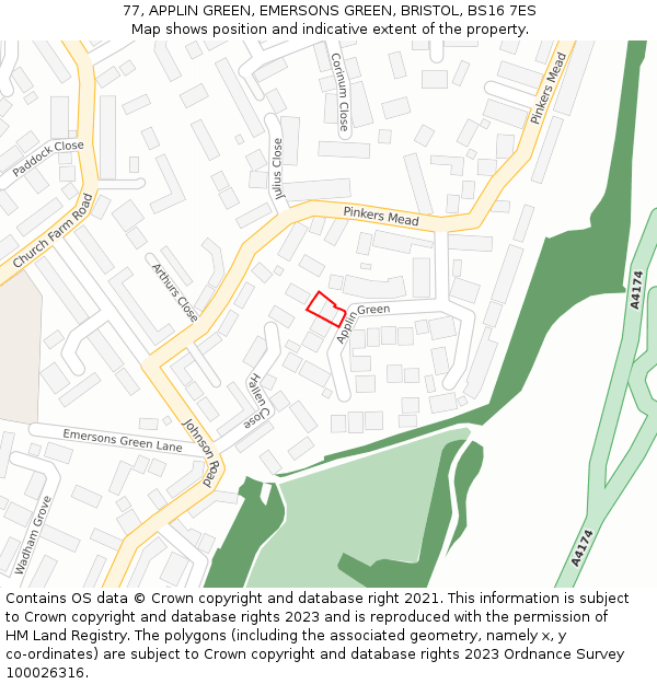 77, APPLIN GREEN, EMERSONS GREEN, BRISTOL, BS16 7ES: Location map and indicative extent of plot