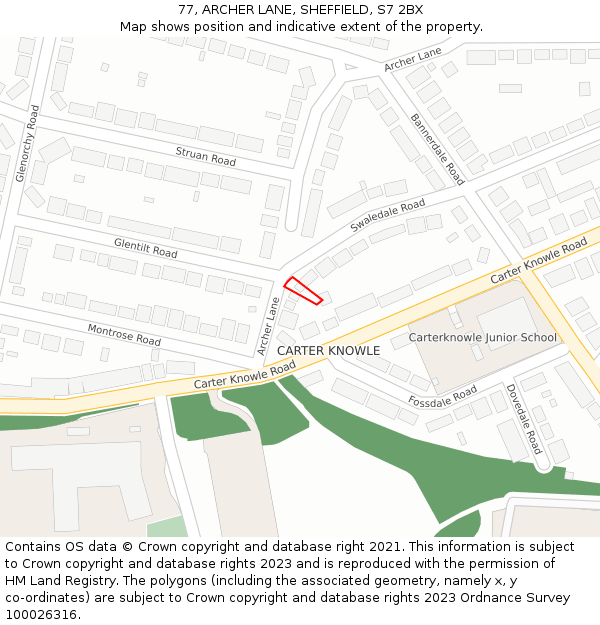 77, ARCHER LANE, SHEFFIELD, S7 2BX: Location map and indicative extent of plot