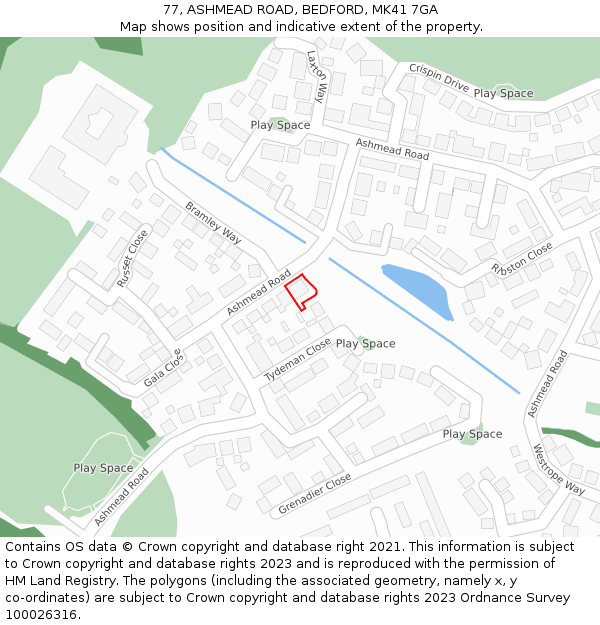 77, ASHMEAD ROAD, BEDFORD, MK41 7GA: Location map and indicative extent of plot