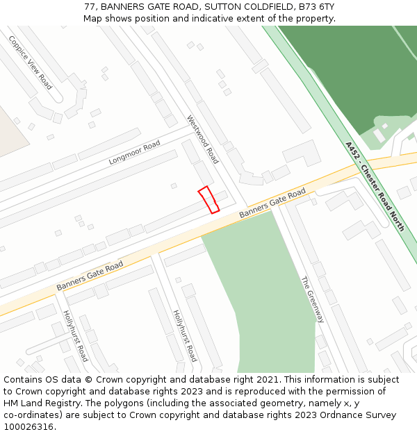 77, BANNERS GATE ROAD, SUTTON COLDFIELD, B73 6TY: Location map and indicative extent of plot