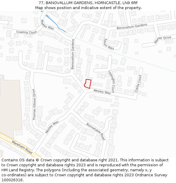 77, BANOVALLUM GARDENS, HORNCASTLE, LN9 6RF: Location map and indicative extent of plot