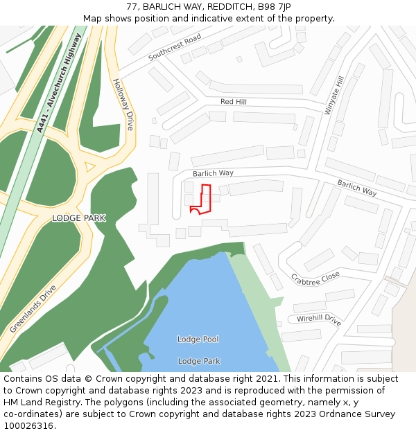 77, BARLICH WAY, REDDITCH, B98 7JP: Location map and indicative extent of plot