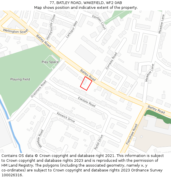 77, BATLEY ROAD, WAKEFIELD, WF2 0AB: Location map and indicative extent of plot