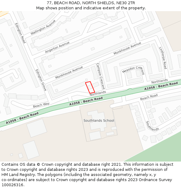 77, BEACH ROAD, NORTH SHIELDS, NE30 2TR: Location map and indicative extent of plot