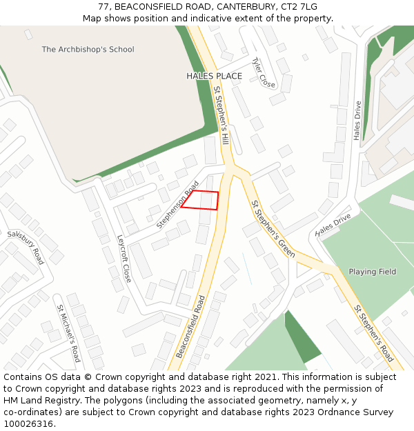 77, BEACONSFIELD ROAD, CANTERBURY, CT2 7LG: Location map and indicative extent of plot