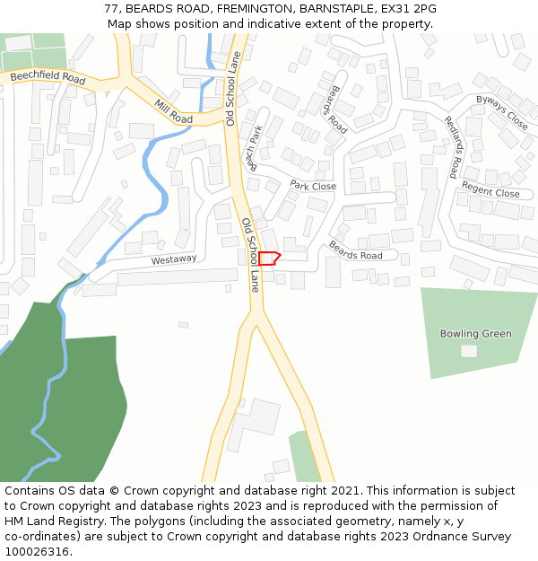 77, BEARDS ROAD, FREMINGTON, BARNSTAPLE, EX31 2PG: Location map and indicative extent of plot