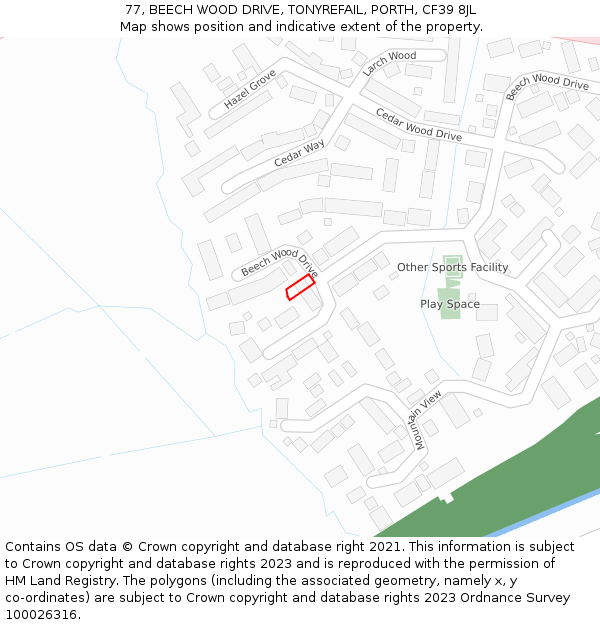 77, BEECH WOOD DRIVE, TONYREFAIL, PORTH, CF39 8JL: Location map and indicative extent of plot